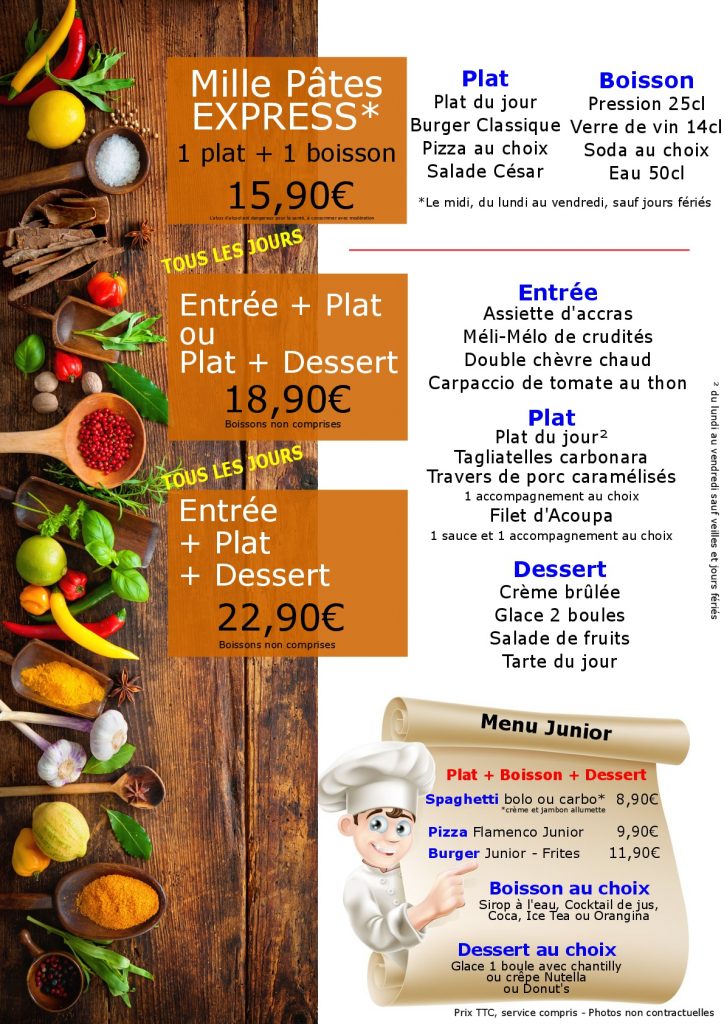 La carte Les restaurants Mille Pâtes Guyane